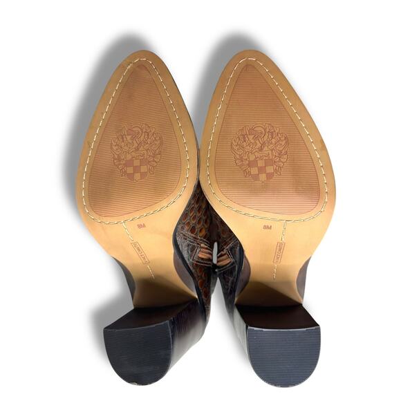 Vince Camuto NIB Pearlanie Rich Cocoa Glaze Croc Leather Knee High Heeled Boots - Picture 9 of 14